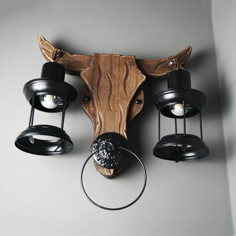 Afralia™ Retro Iron Wood Glass Wall Sconce: Industrial Light Design for Home, Restaurant, Bar