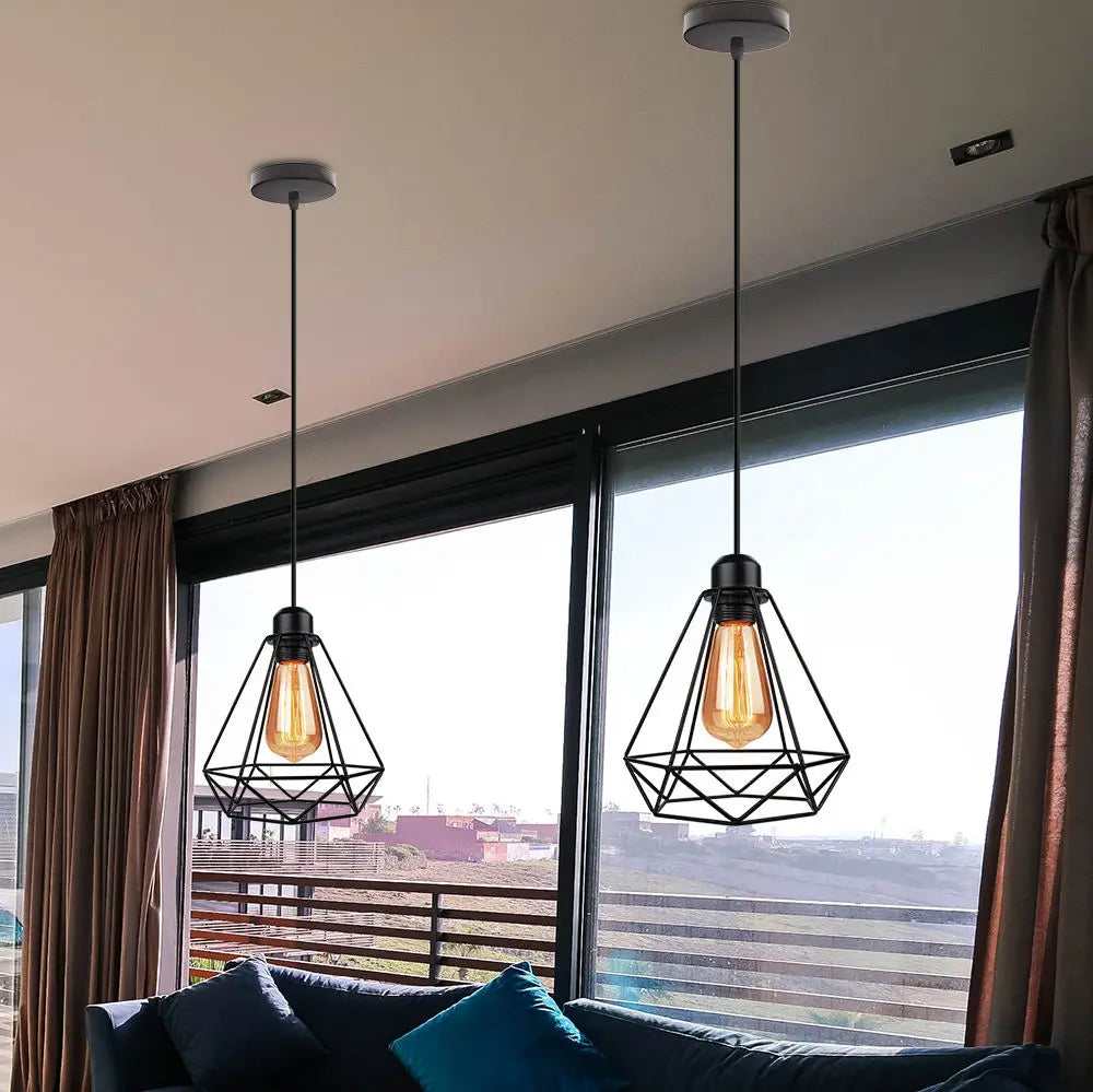 Afralia™ Industrial Vintage Iron Cage Pendant Light for Home Kitchen Living Room Décor