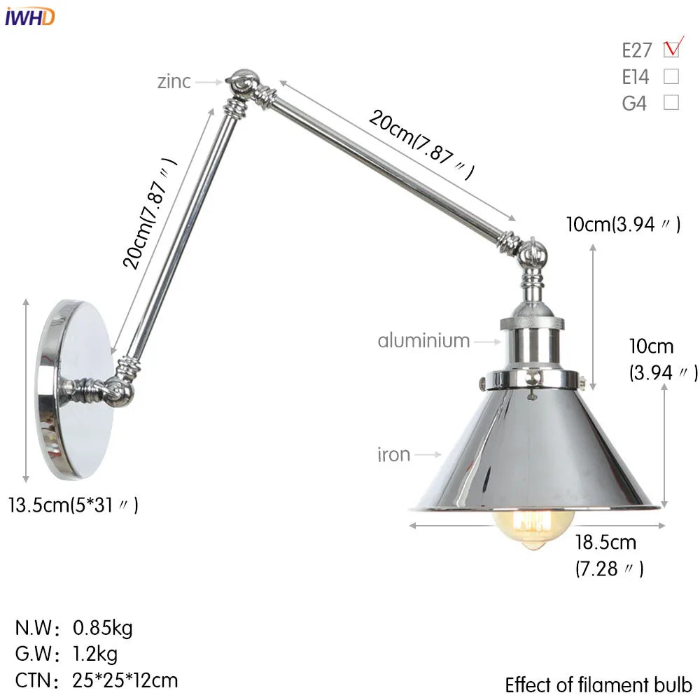 Afralia™ Loft Industrial Swing Arm Wall Lamp with Vintage Edison Bulb