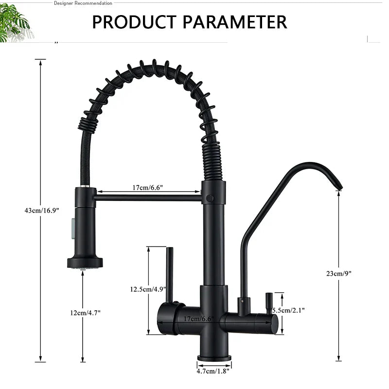 Afralia™ Black Pull Down Pure Water Kitchen Faucet Swivel Hot Cold Water Taps