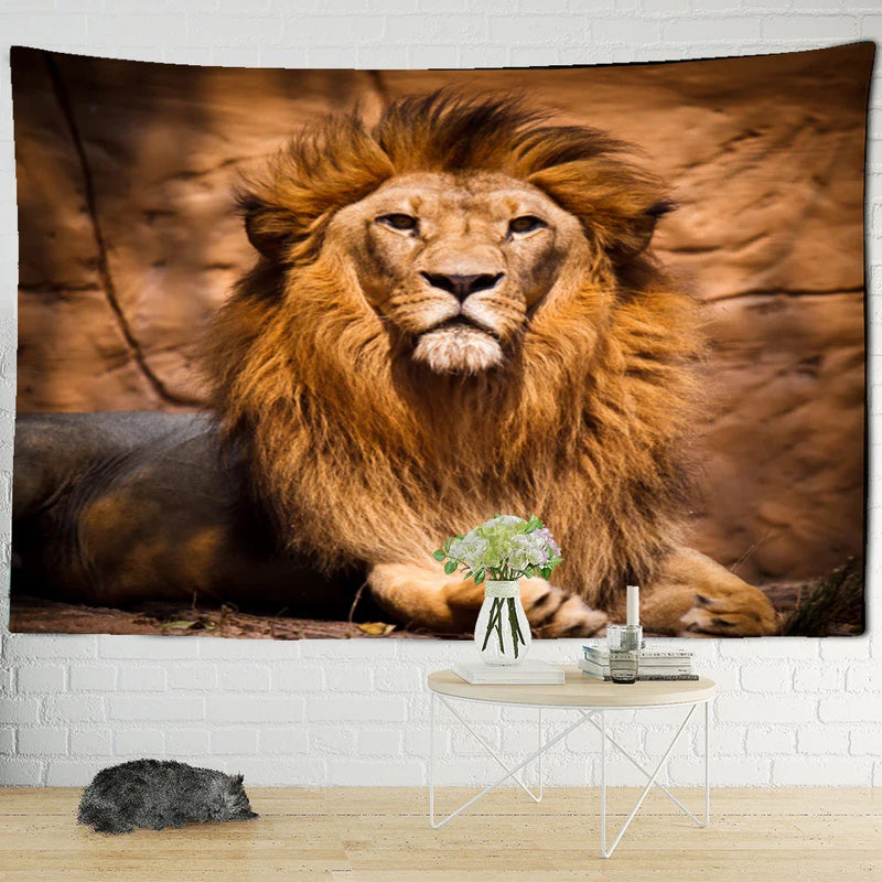 Afralia™ Majestic Lion Pattern Tapestry Art Wall Hanging Yoga Rug Bedroom Decor