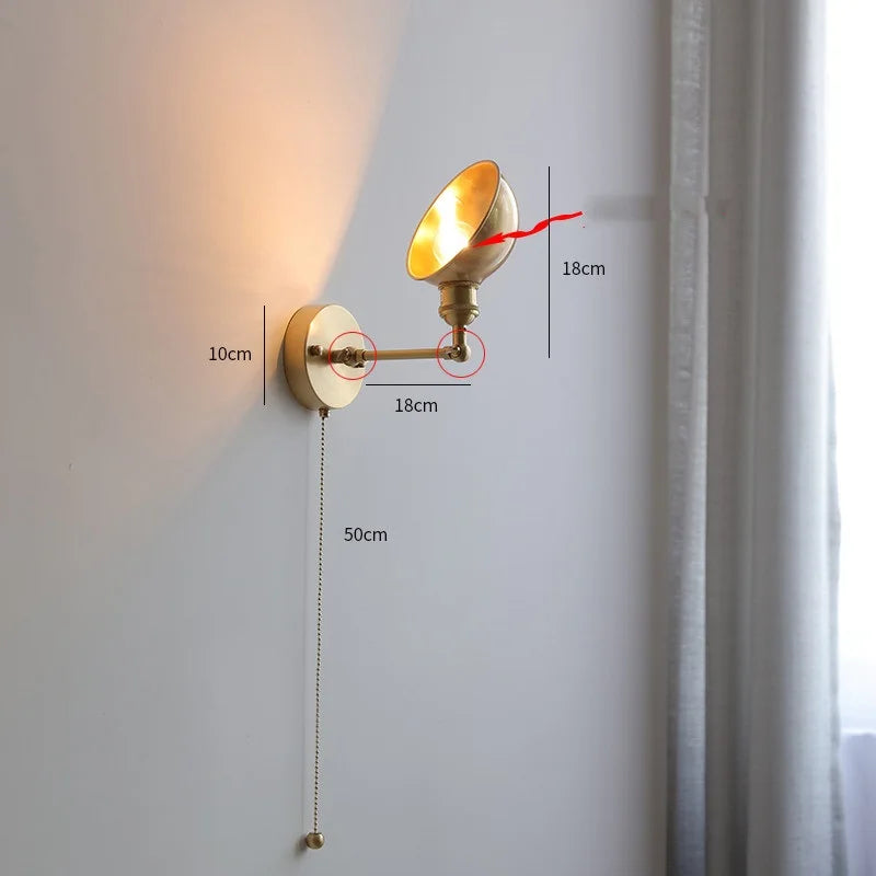 Afralia™ Copper Modern Wall Sconce with Pull Chain Switch for Bedroom, Living Room, Bathroom