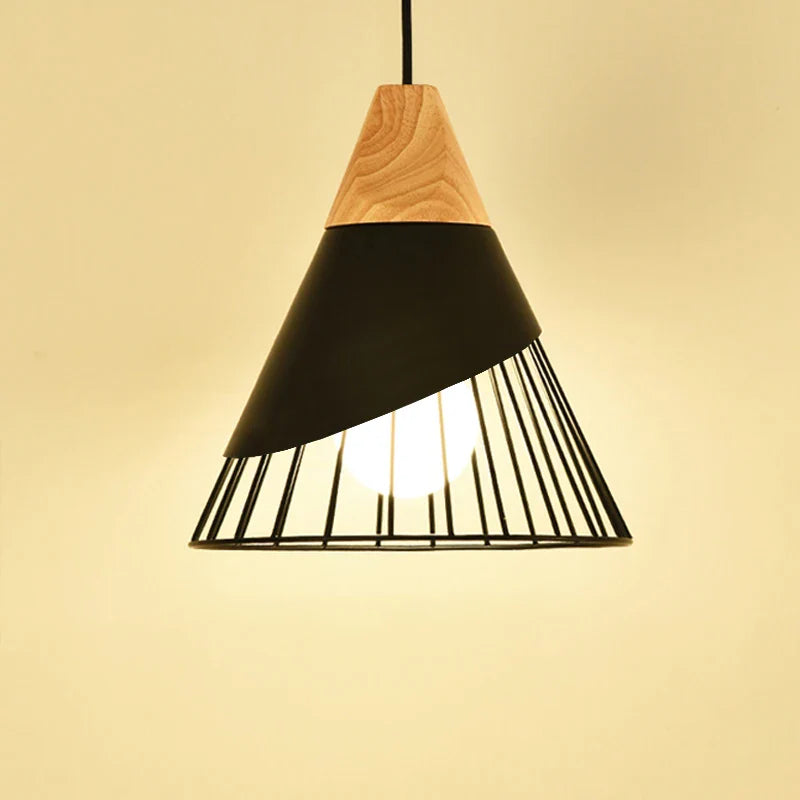 Afralia™ Industrial Loft Wood Pendant Light, Nordic Iron Hanging Lamp for Kitchen, Bedroom, Dining Room