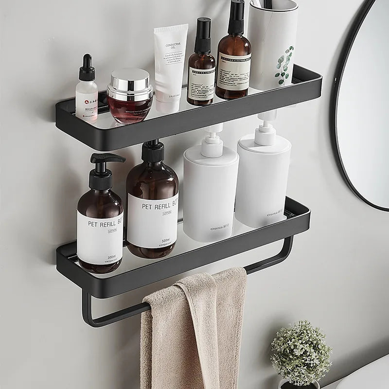 Afralia™ Glass Corner Shelf with Bar for Bath and Kitchen Storage