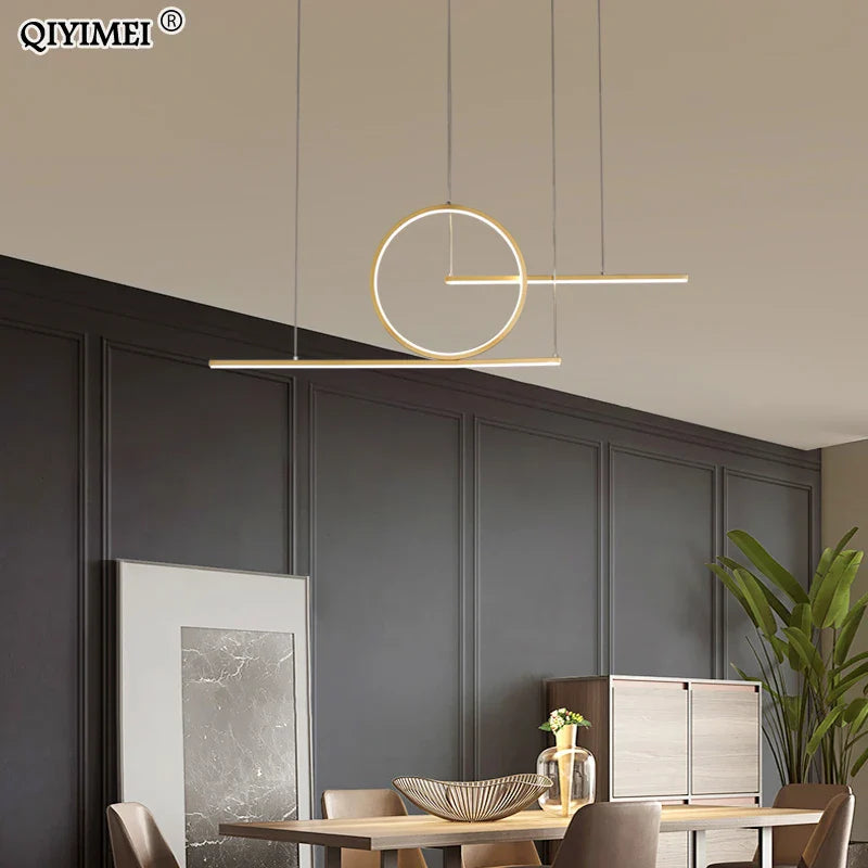 Afralia™ Modern Black Gold LED Pendant Light Dimmable Ceiling Fixture for Dining Room