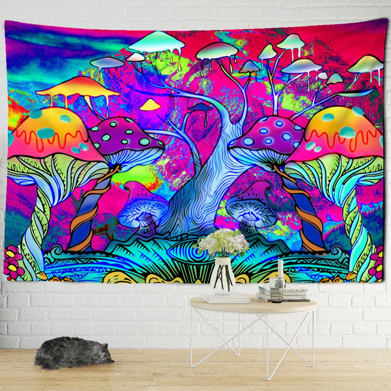 Magic Mushroom Mandala Tapestry Wall Hanging by Afralia™ - Boho Psychedelic Home Decor