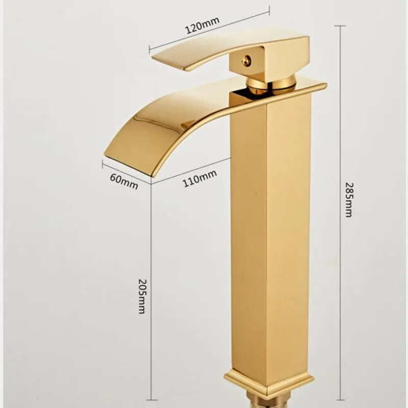 Afralia™ Gold Waterfall Basin Faucet - Brass Mixer Tap for Bathroom Sink, Hot and Cold