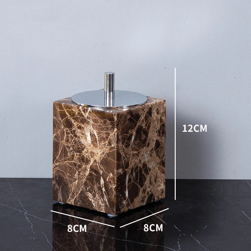 Afralia™ Emperador Dark Marble Bathroom Set: Toothbrush Holder, Soap Dish, Soap Dispenser