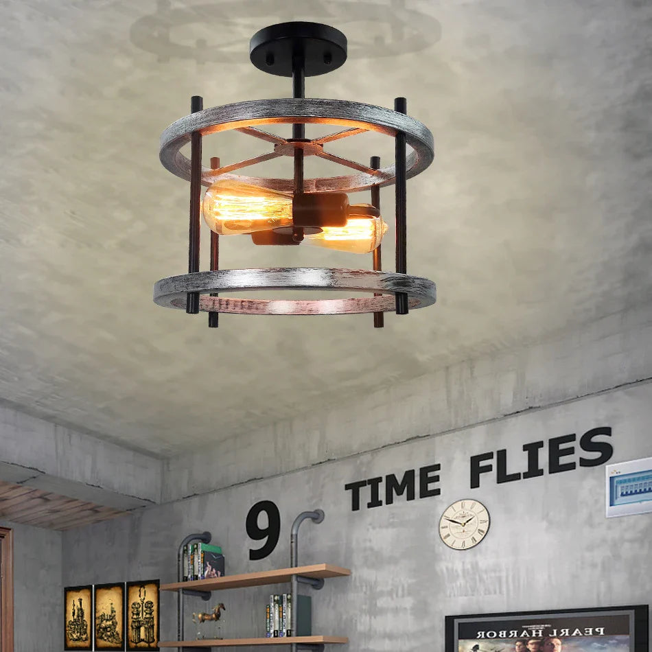 Afralia™ Wood Metal Chandelier Pendant Light Modern Design Ceiling Lamp