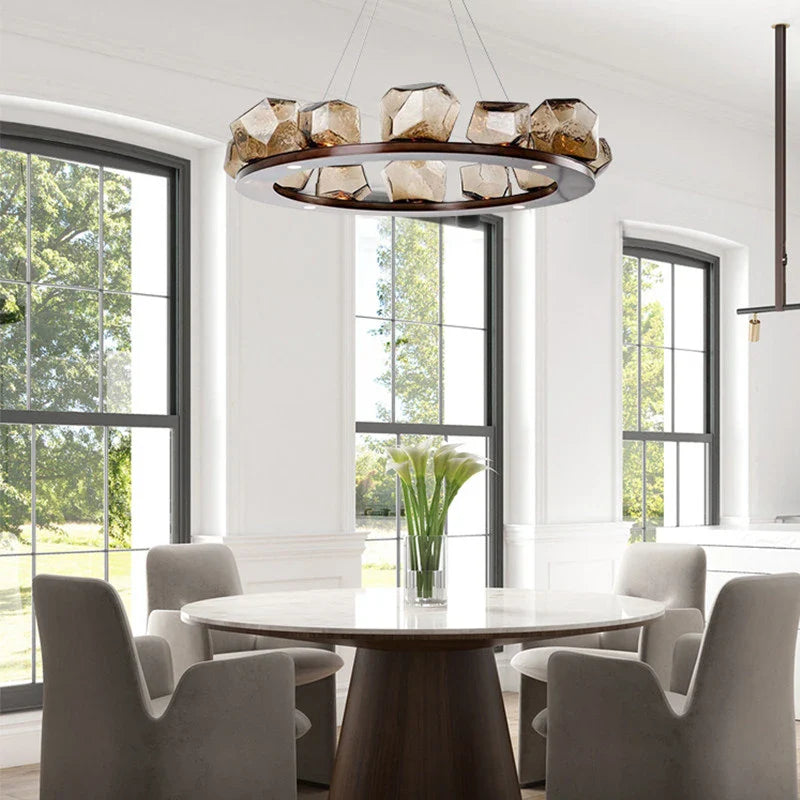 Afralia™ Round LED Glass Chandelier: Postmodern Art Designer Lighting for Home, Restaurant & Foyer