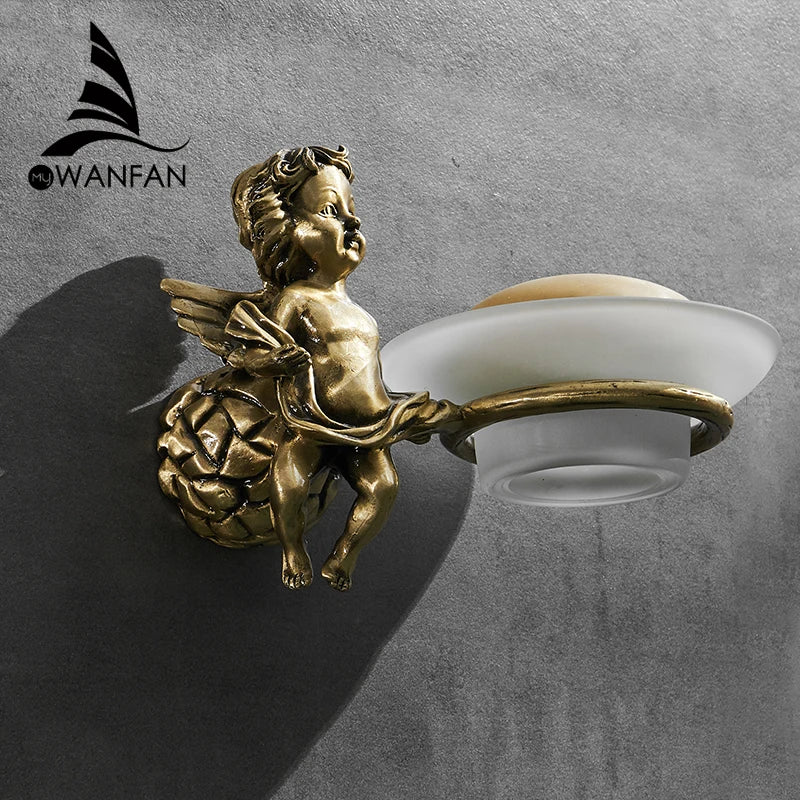 Afralia™ Angel Style Gold Soap Dish Holder for Bathroom Wall Mounted