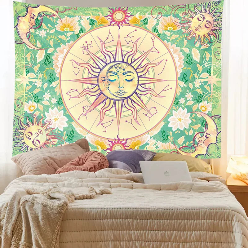 Bohemian Sun Moon Face Tapestry Art for Bedroom Living Room by Afralia™