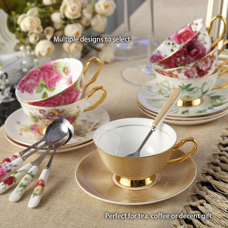 Afralia™ Porcelain Coffee Cup Saucer Spoon Set | Luxury Tea Mug 200ml Bone China