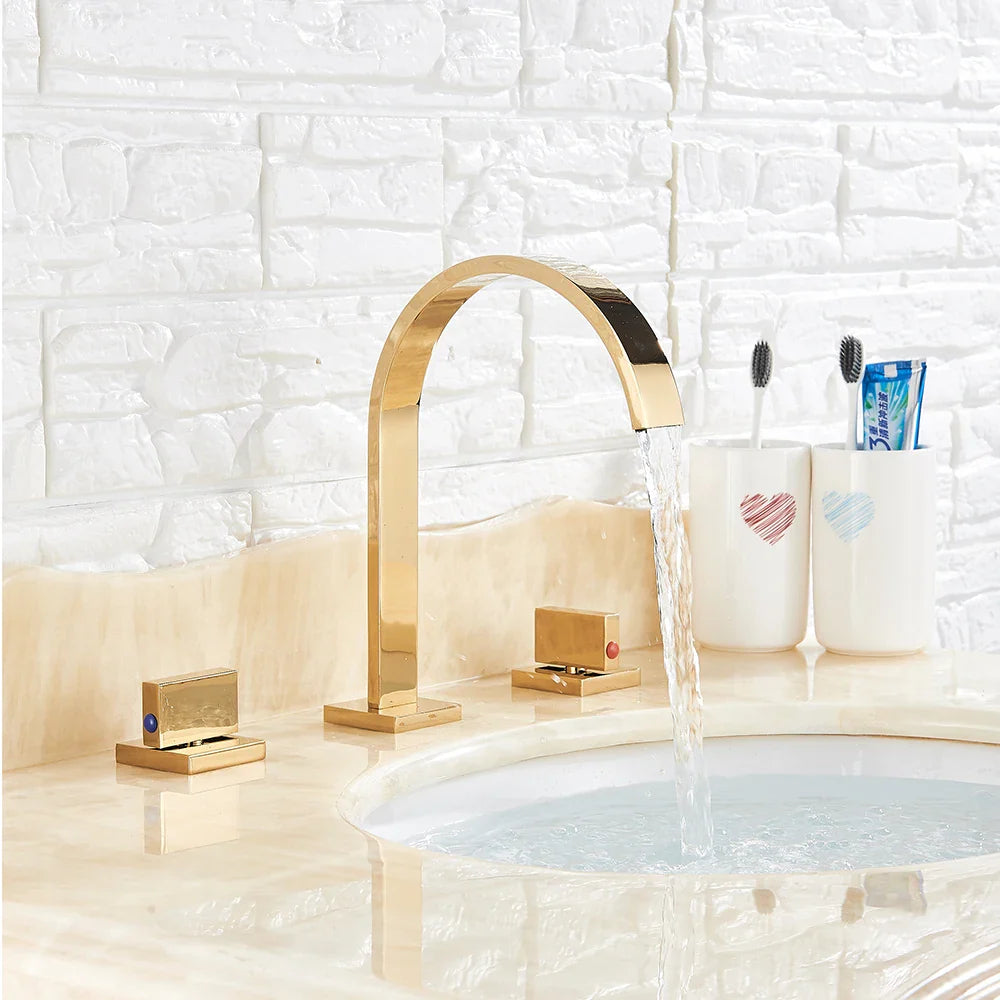 Afralia™ Square Basin Faucets: Double Handle Deck Mounted Bathroom Sink Tap
