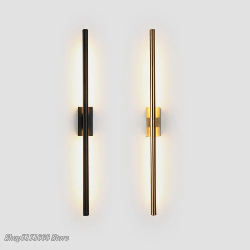 Afralia™ Modern LED Linear Tube Wall Sconce in Black Gold for Bedside Foyer Corridor