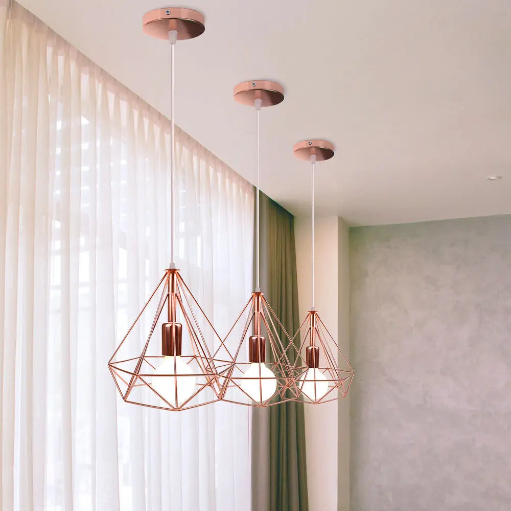 Afralia™ Rose Gold Industrial Iron Pendant Lights for Home Living Room Kitchen.