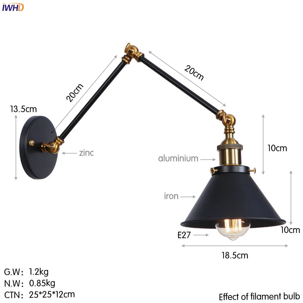 Afralia™ Loft Industrial Swing Arm Wall Lamp with Vintage Edison Bulb
