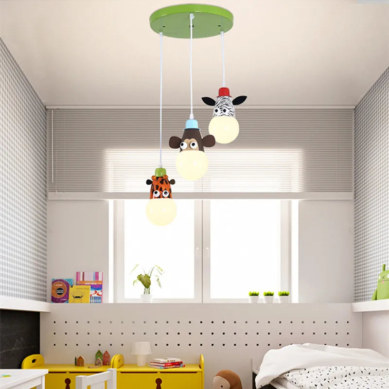 Afralia™ Animal LED Ceiling Light: Monkey Zebra Giraffe Kids Lamp for Bedroom.