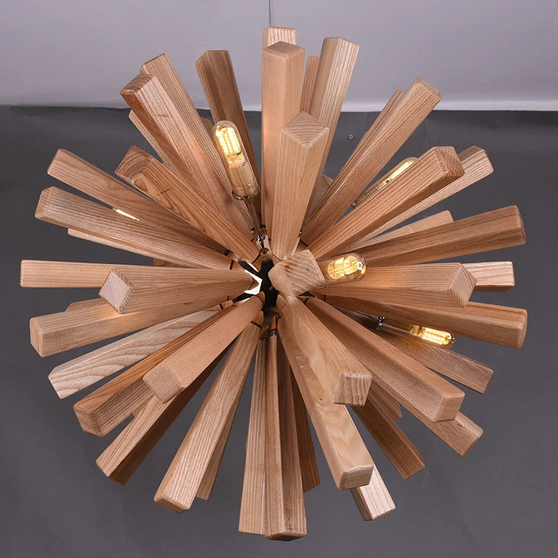 Afralia™ Dandelion Wooden Pendant Lights - Solid Wood Hanging Lamps for Dining Room & Restaurant