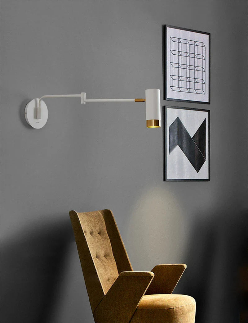 Afralia™ Swing Arm Bedside Wall Lamp White Black Post-modern Interior LED Reading Light