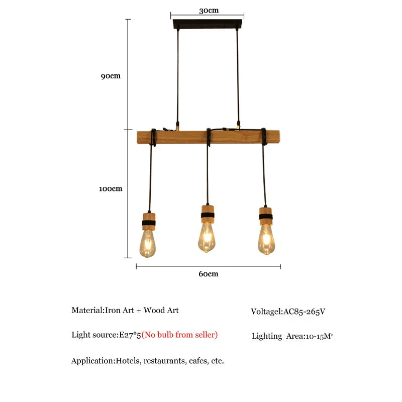 Afralia™ Solid Wood Pendant Chandelier Industrial Table Light for Living Room & Dining