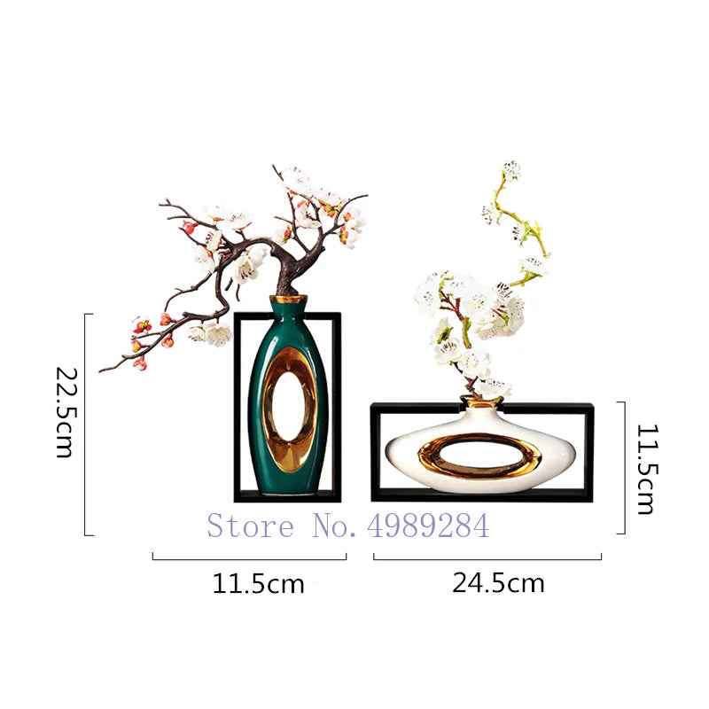 Afralia™ Chinese Style Ceramic Vase in Wooden Frame for Modern Home Decor
