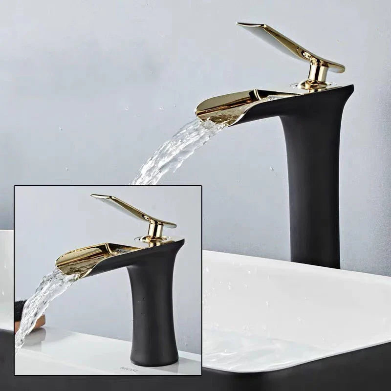 Afralia™ Chrome Brass Waterfall Mixer Tap Single Handle Hot Cold Bathroom Sink Faucet