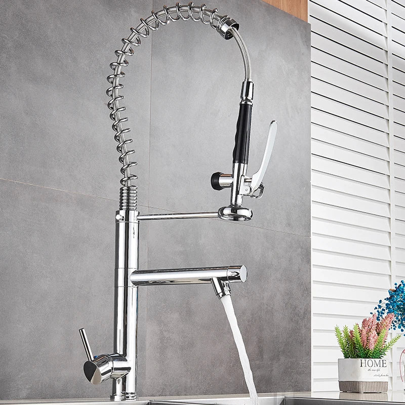 Afralia™ Chrome Spring Pull Down Kitchen Faucet with Hands-Free Sprayer Head