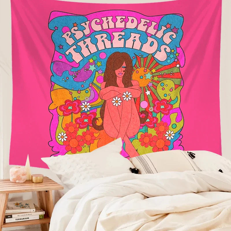 Afralia™ Psychedelic Hippie Wall Tapestry 80s Colorful Decor for Girls Dorm Room