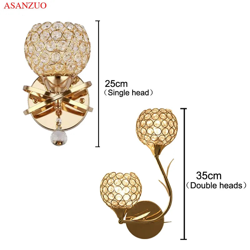 Afralia™ Golden Crystal Wall Lamps - Luxury Lighting Fixtures for Home Decor