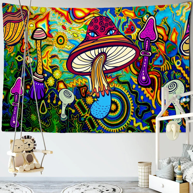 Afralia™ Mushroom Mandala Wall Hanging Tapestry - Bohemian Psychedelic Hippie Room Decor