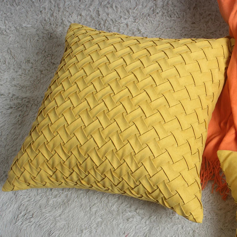 Afralia™ Yellow Woven Faux Suede Pillowcase 30x50cm