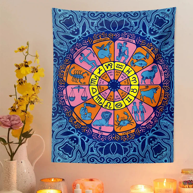 Afralia™ Zodiac Wheel Tarot Tapestry: Hippie Boho Wall Art for Astrology & Witchcraft