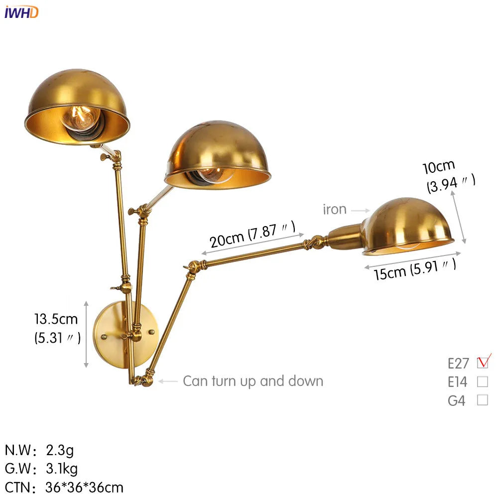Afralia™ Loft Antique Edison Wall Sconce Swing Arm Wall Light - 3 Heads Black