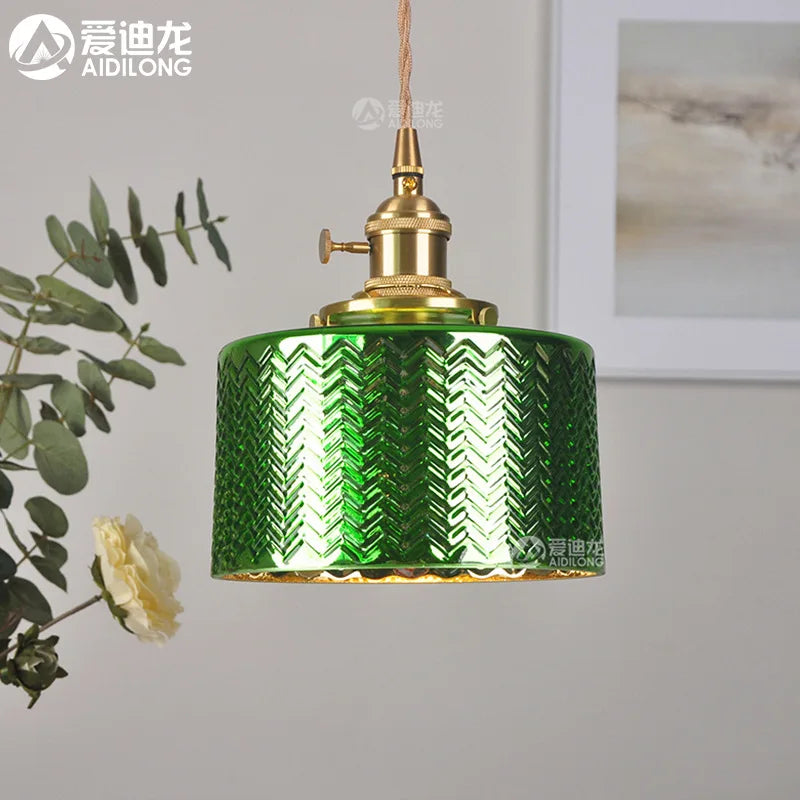 Afralia™ Nordic Green Glass LED Pendant Lights for Modern Home Decor