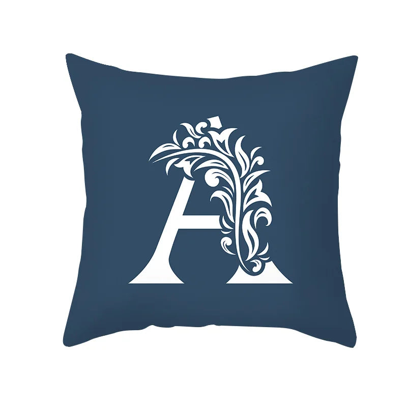 Afralia™ Blue Letter Pillowcase Solid Color Fleece Sofa Cushion, 45x45CM