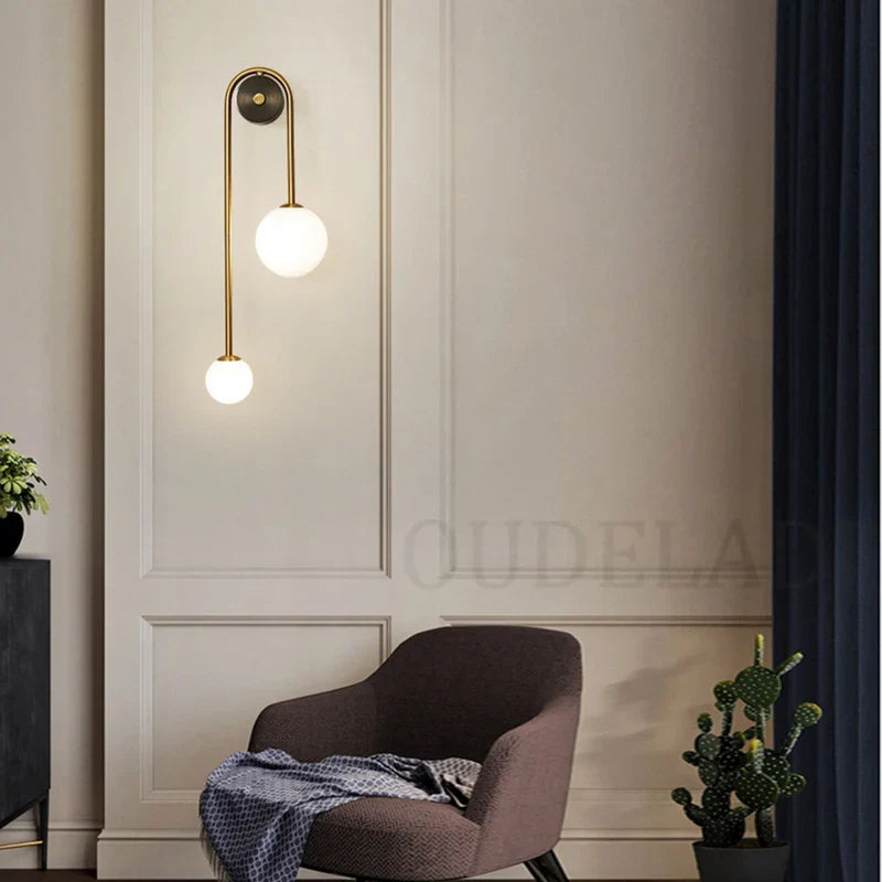 Afralia™ Glass Ball LED Wall Light Modern Brass Decor for Bedroom Living Room
