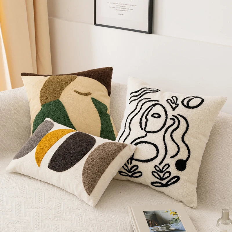 Afralia™ Embroidery Pillow Cover 45x45cm/30x50cm Abstract Pattern for Home Decor