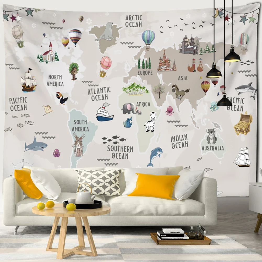 Afralia™ Retro Cartoon Map Psychedelic Wall Hanging for Children's Room Decor
