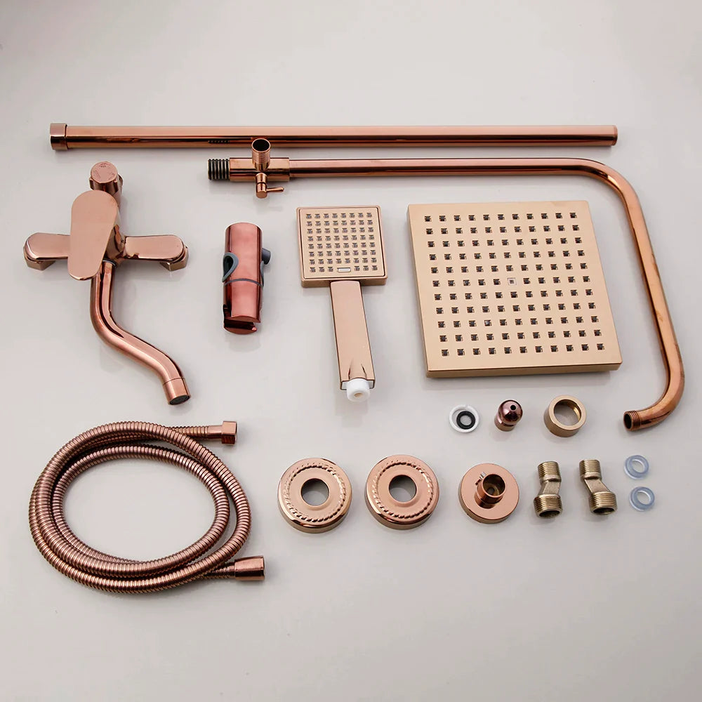 Afralia™ Rose Golden Shower Faucet Set with Rainfall Hand Shower & Mixer