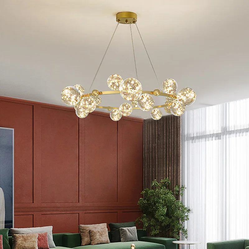 Afralia™ Gold LED Glass Bubble Chandelier for Dining Room and Restaurant