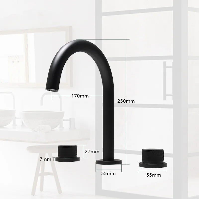 Afralia™ Black & Brushed Gold Basin Faucets: Total Brass 3-Hole Waterfall Sink Faucet