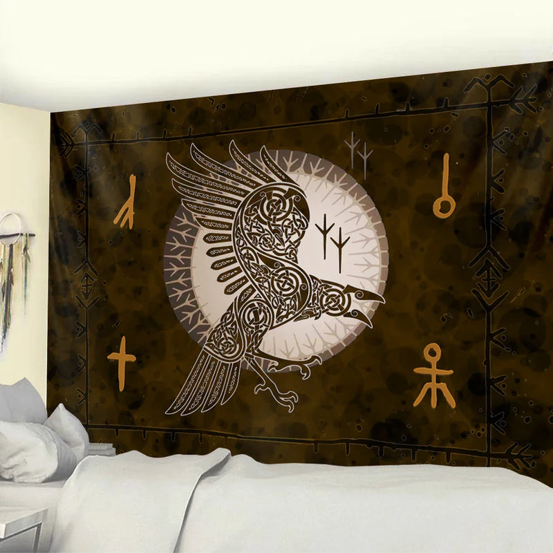 Afralia™ Viking Crow Mandala Tapestry - Bohemian Home Decor & Yoga Mat