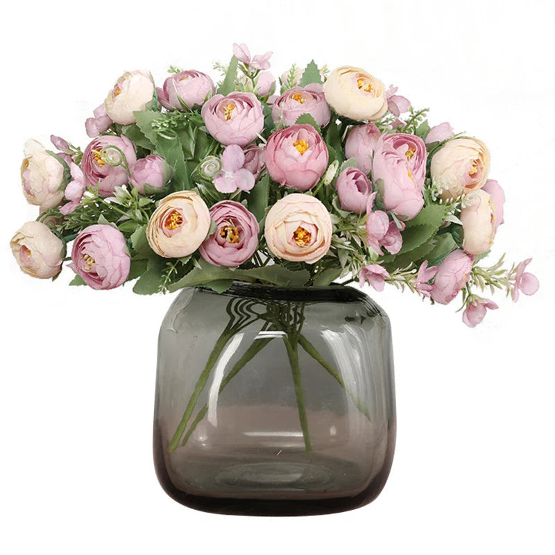 Afralia™ Multicolor Tea Roses Vases | Fake Daisy Wedding Decorative Flowers