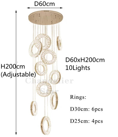 Afralia™ LED Crystal Chandelier Stainless Steel Pendant Light for Living Room