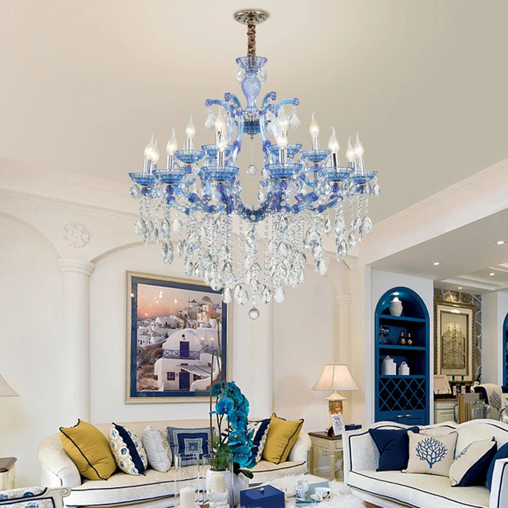 Afralia™ Modern Iron Crystal Glass Chandelier Blue Red Art Deco Lighting