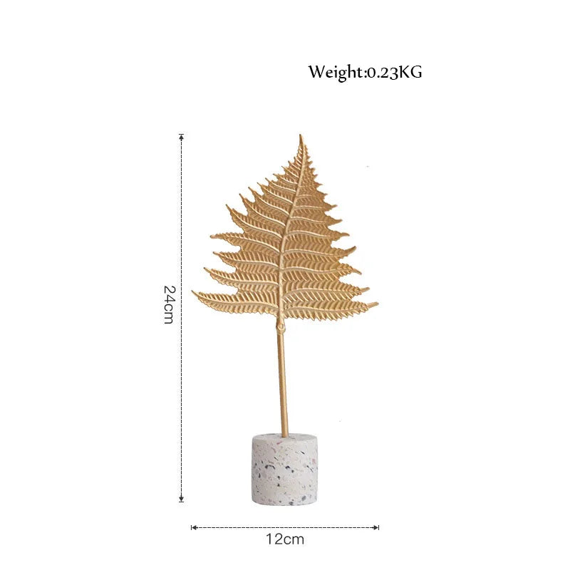 Afralia™ Gold Leaf Decorations on Marble Base - Creative Metal Crafts for Home Decor