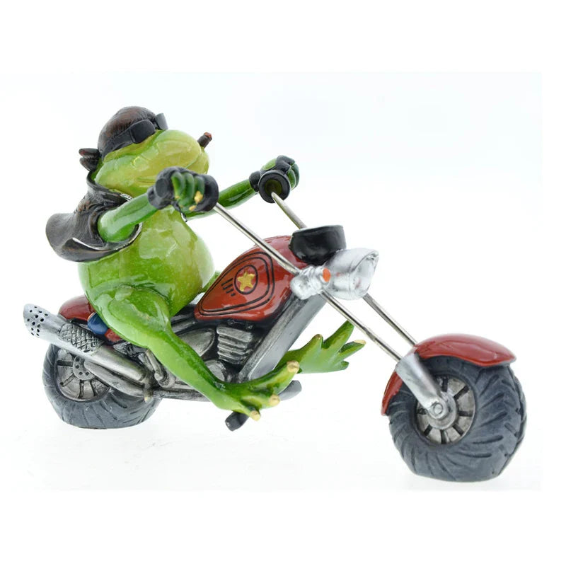 Afralia™ Cool Frog Resin Cowboy on Motorcycle Figurine | Modern Sculpture Desk Ornament