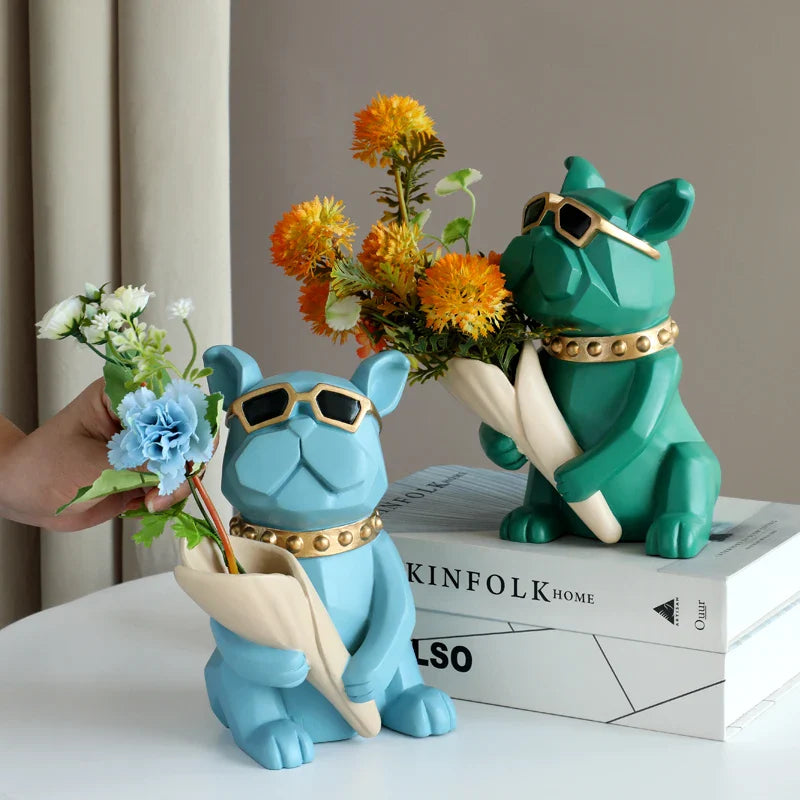 French Bulldog Sculpture Vase, Unique Home Decor Accent by Afralia™