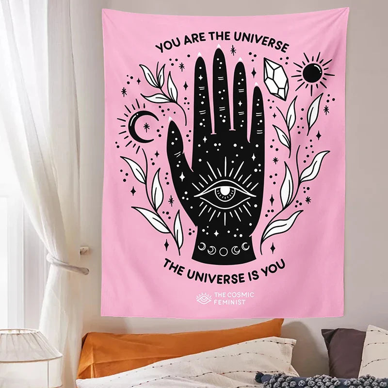 Pink Sun Moon Tapestry Magic Wall Hanging Tarot Bohemian Decor for Girls Dorm Room - Afralia™